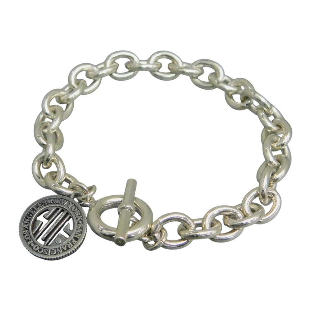 HUF ハフ REGIONAL BRACELET ブレスレット 約20.6g 全長18.5cm シルバーカラー アズキチェーン 記念コインモチーフ トグルタイプ Tバー メンズ レディース ユニセックス ジュエリー プレゼント包装 ギフト【中古】新居浜店|かんてい局松前R56号店