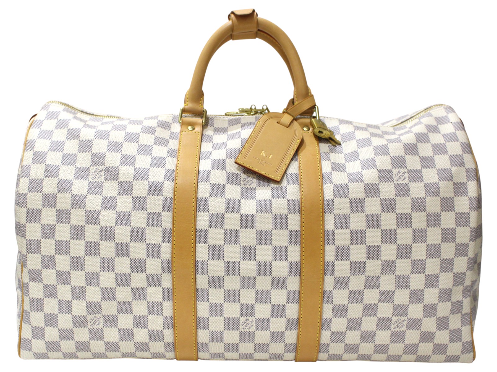 【布袋・カデナあり】LOUIS VUITTON ルイ・ヴィトン キーポル50 N41430 ダミエ・アズールキャンバス ホワイト ボストンバッグ 旅行用 トラベルバッグ レディース ウィメンズ メンズ 人気 定番 ギフト プレゼント包装可【中古】松前R56号店|かんてい局松前R56号店