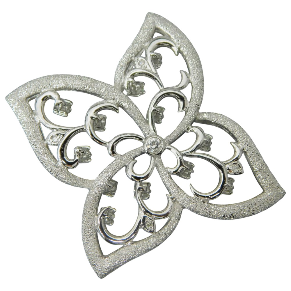 K18WG　ホワイトゴールド　フラワーペンダントトップ　ダイヤ付き　0.33ct　約12g　トップ　ネックレストップ　アクセサリー　フラワー　レディース　おしゃれ　シンプル　人気　【中古】新居浜店｜かんてい局松前Ｒ５６号店