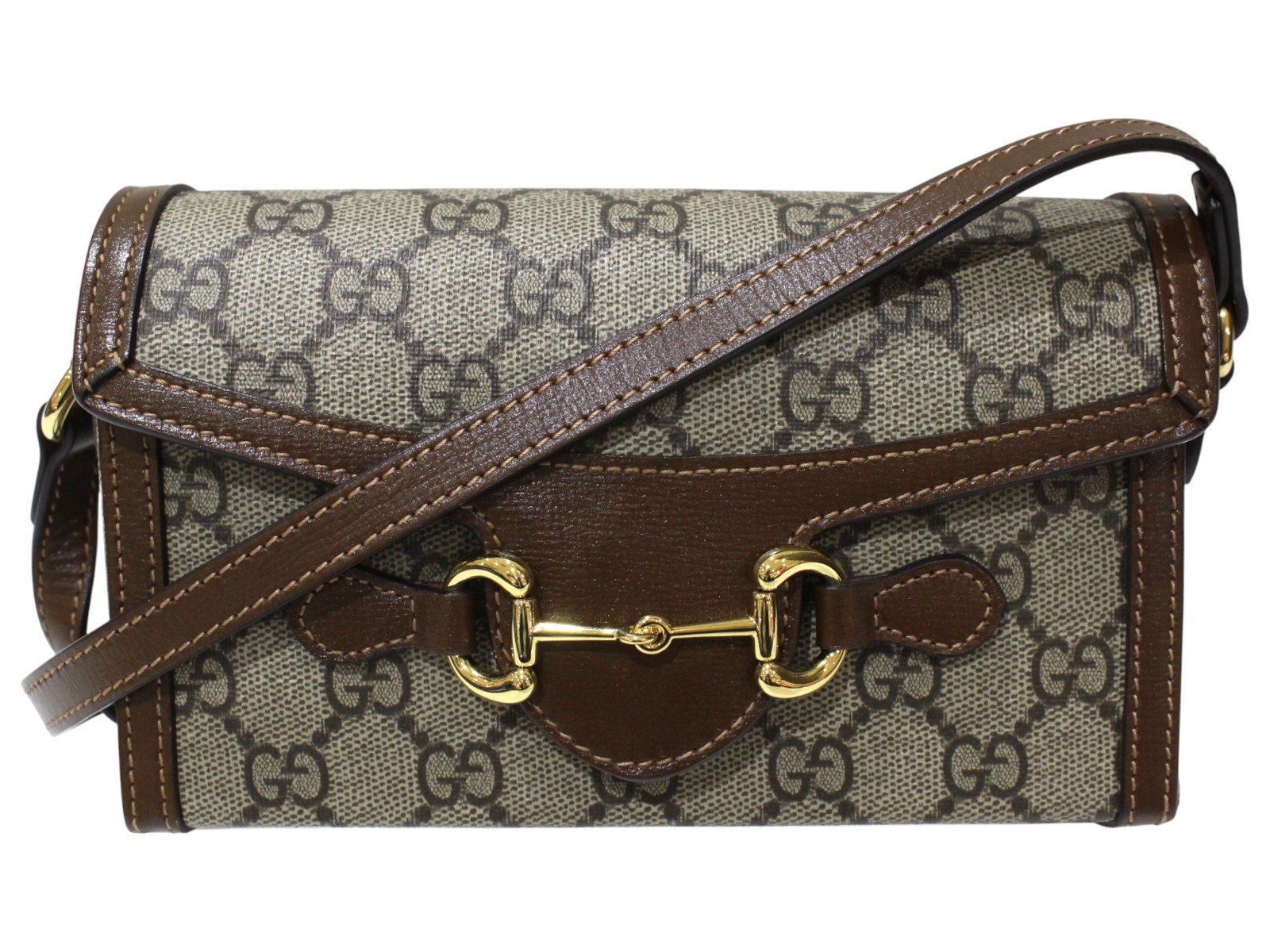 GUCCI　グッチ　ホースビット　ショルダーバッグ　699296　GGスプリーム　ブラウン系&times;グレー系　斜め掛け　ミニバッグ　コンパクトバッグ　レディース　定番　人気　ギフト　プレゼント包装可【中古】松前R56号店｜かんてい局松前Ｒ５６号店