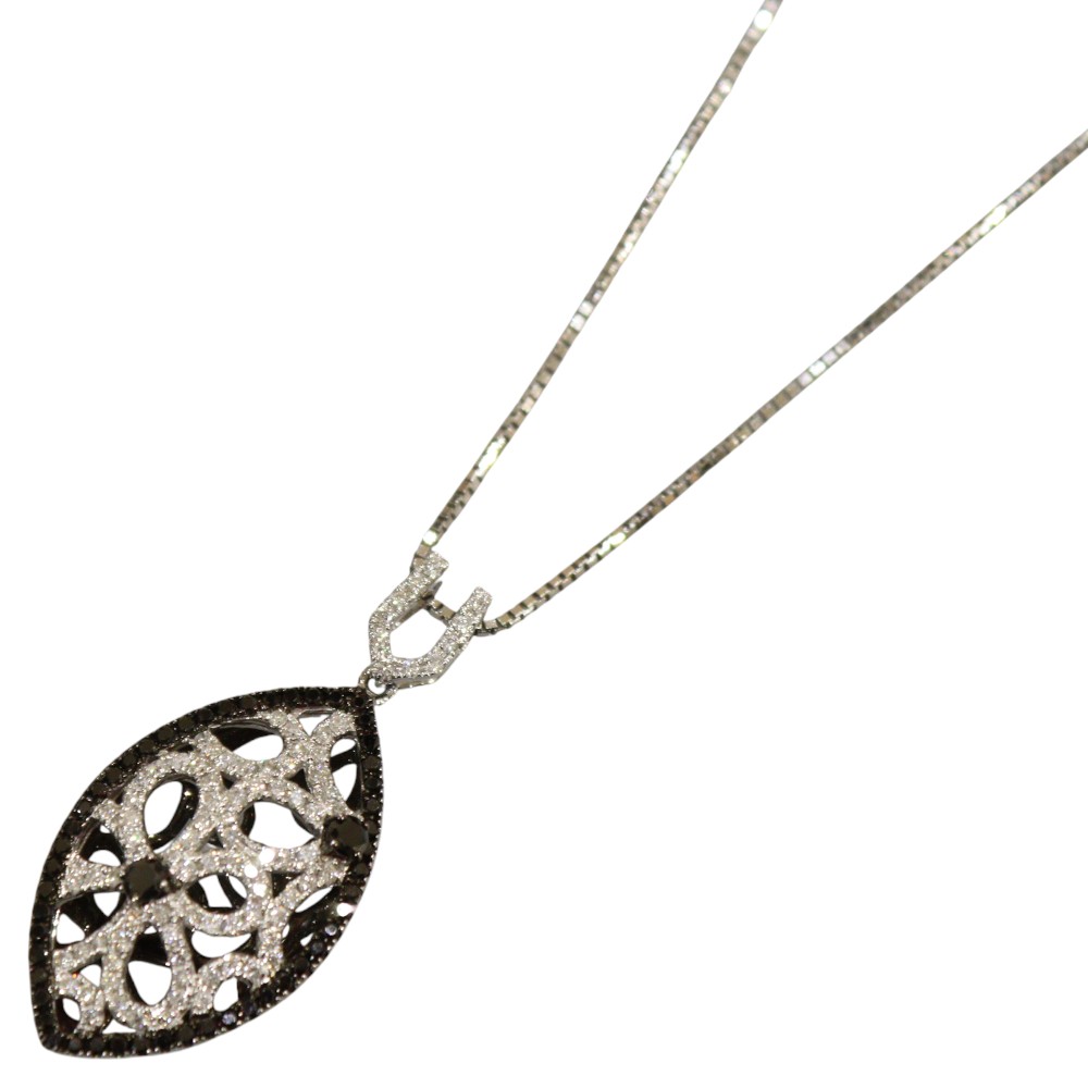 【アジャスターあり】K18WG　ダイヤ×ブラックダイヤネックレス　ホワイトゴールド　750　メレダイヤモンド　D0.68ct　最長45.5cm　6.2g　レディース　ウィメンズ　アクセサリー　セレクトジュエリー　お洒落　ギフト　プレゼント包装可【中古】松前R56号店