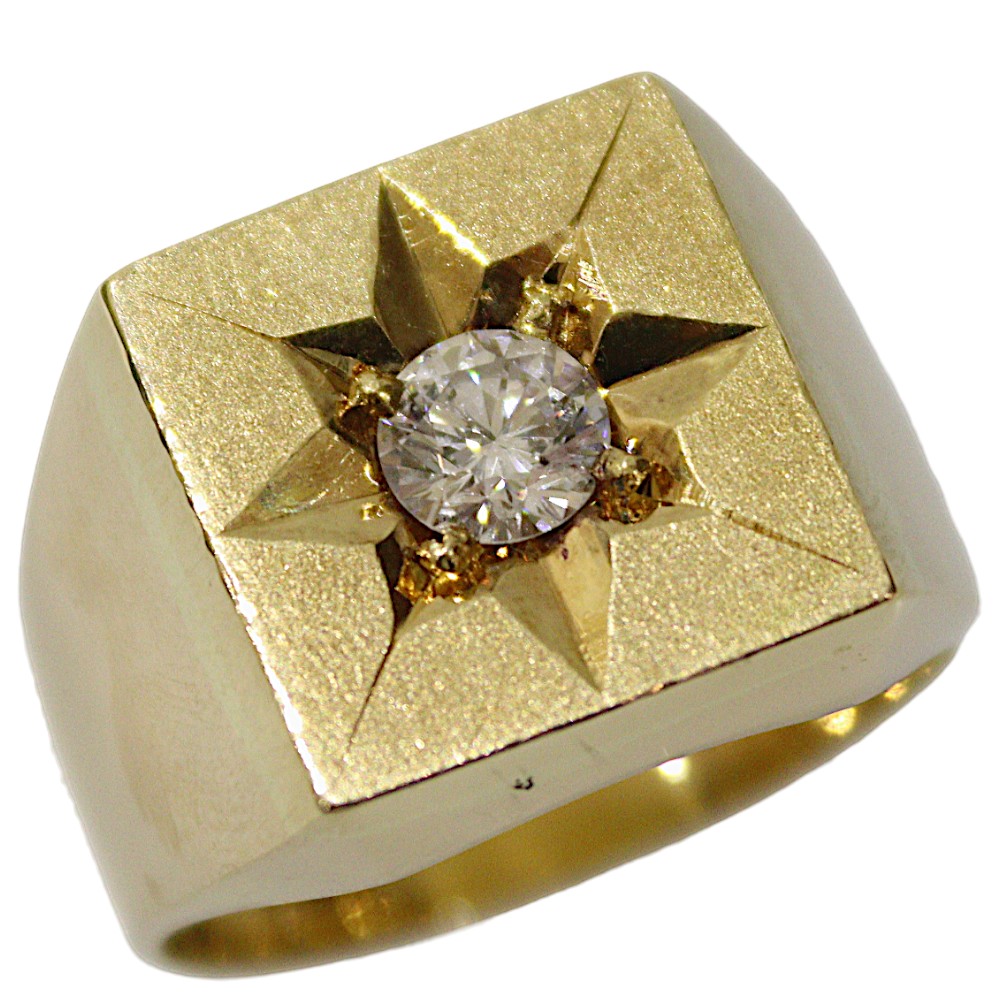 【鑑定書あり】K18　印台リング　ダイヤモンド　0.548ct　ゴールド　26.2g　22号　指輪　重厚感　メンズ　ジュエリー　プレゼント包装可　【中古】松前R56号店