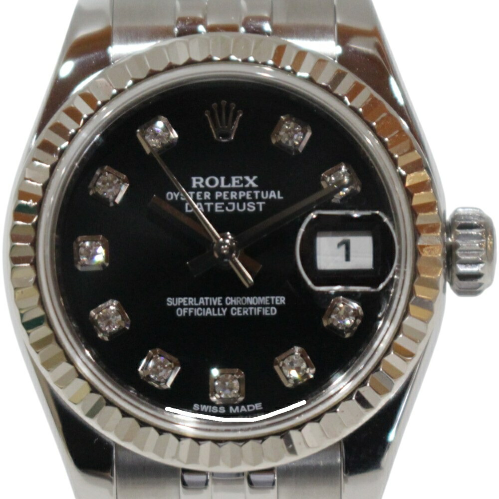【オーバーホール･ポリッシュ済】ROLEX　ロレックス　デイトジャスト　179174G　自動巻き　デイト　ランダム　2015年ギャラ　10P　ダイヤモンド　SS　WG　ホワイトゴールド　ブラック　メンズ　腕時計　ウォッチ　プレゼント包装　ギフト【中古】松山久万ノ台店