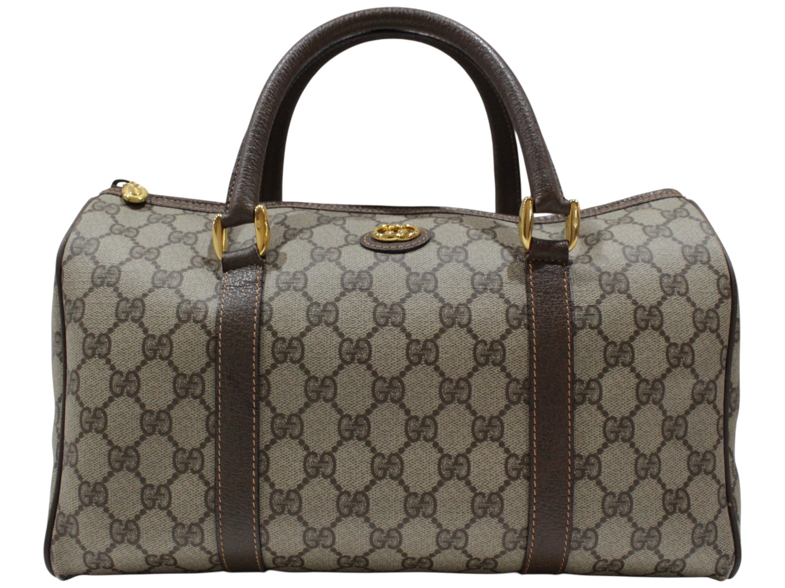 GUCCI グッチ 年寄りのグッチ ボストンバッグ 002・39・6842 GGスプリーム×なめし革 ハンドバック 赤銅色 ゴールド金具 大電気容量 旅する 一時滞在 ユニ一発やる メンズ レディース 分かりやすい 心地好い 差し上げ物 差し上げ物荷拵え可【中古】松山久万ノ台店