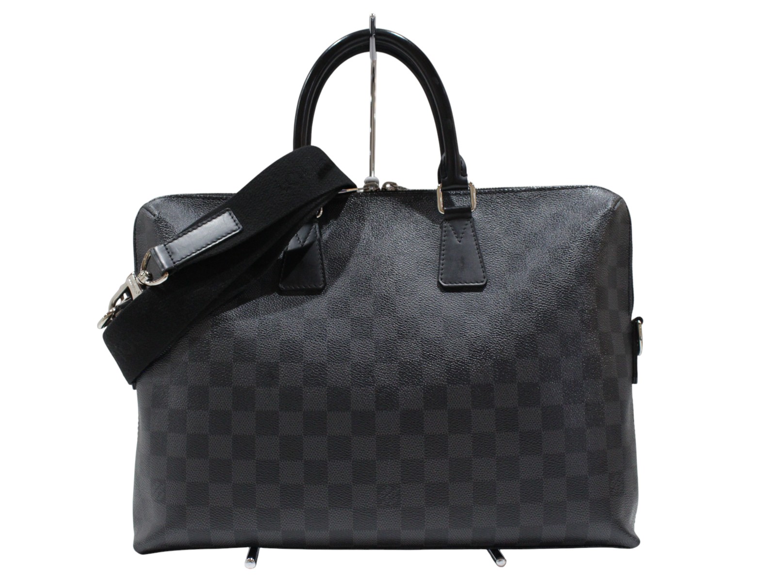 【ストラップあり】LOUIS VUITTON ルイ・ヴィトン ポルトドキュマン・ジュール N48224 ダミエ・グラフィット 黒いこと×薄墨色 ショルダーバッグ ハンドバック 商行為御徒面子 御勤め A4 メンズ 差し上げ物 差し上げ物荷造り可【中古】松山久万ノ台店