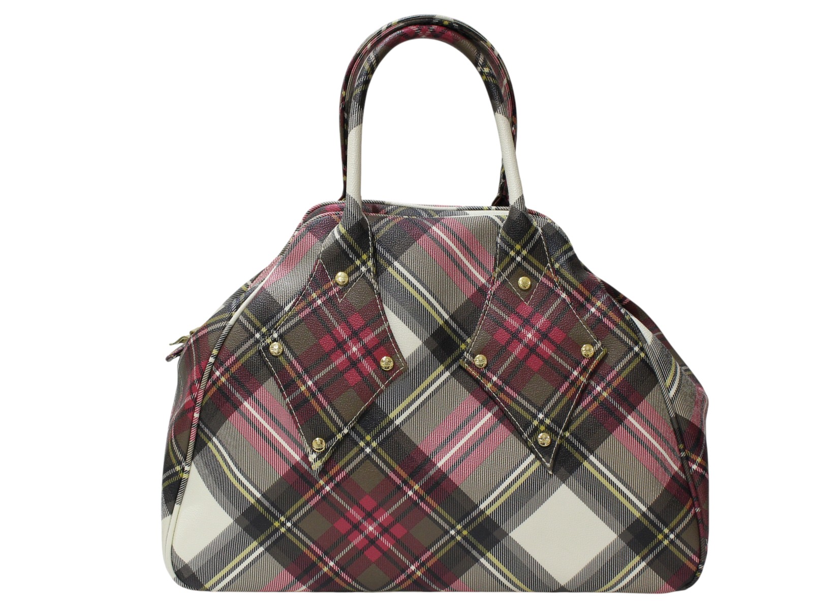 Vivienne Westwood　ヴィヴィアンウエストウッド　チェック柄トートバッグ　ファスナー開閉　PVC　マルチカラー　ゴールド金具　大容量　レディース　ウィメンズ　可愛い　人気　プレゼント包装　ギフト【中古】松前R56号店｜かんてい局松前Ｒ５６号店