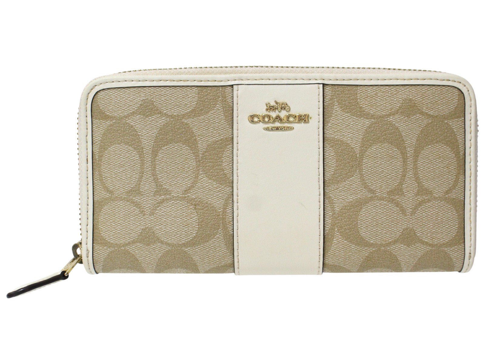 COACH　コーチ　ラウンドファスナー長財布　F54630　ベージュ系　ホワイト　シグネチャー　ウォレット　レディース　メンズ　ウィメンズ　ユニセックス　プレゼント包装　ギフト　人気　定番【中古】松前R56号店｜かんてい局松前Ｒ５６号店