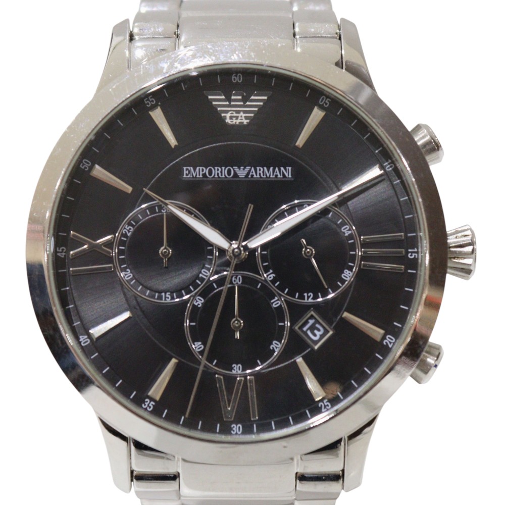 【独居室取り替えっこ済み】EMPORIO ARMANI エンポリオ・アルマーニ ジョバンニ AR-11208 石英 独居室式 黒いこと文字記号盤 逢い引き見せびらかす デイト クロノグラフ ステンレス鋼 5空圧雨合羽 メンズ 成人男性 一般受け ウオッチ ご覧なさる 差し上げ物荷拵え 差し上げ物【中古】松前R56号店