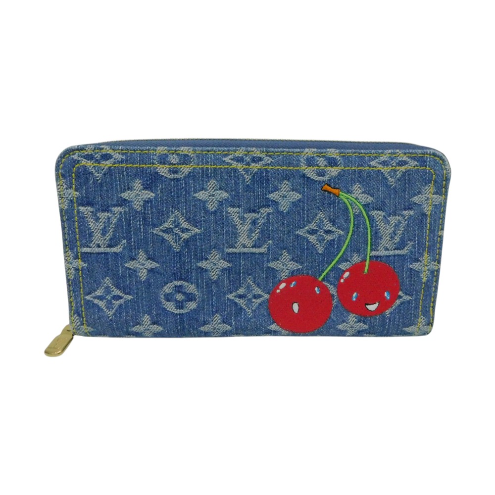 LOUIS VUITTON　ルイ・ヴィトン　LV×TMジッピーウォレット　村上隆コラボ限定　 M23161　モノグラム・チェリー　ゴールド金具　デニム　サクランボ　ラウンドファスナー　レディース　メンズ　ユニセックス　ギフト　プレゼント包装可【中古】新居浜店