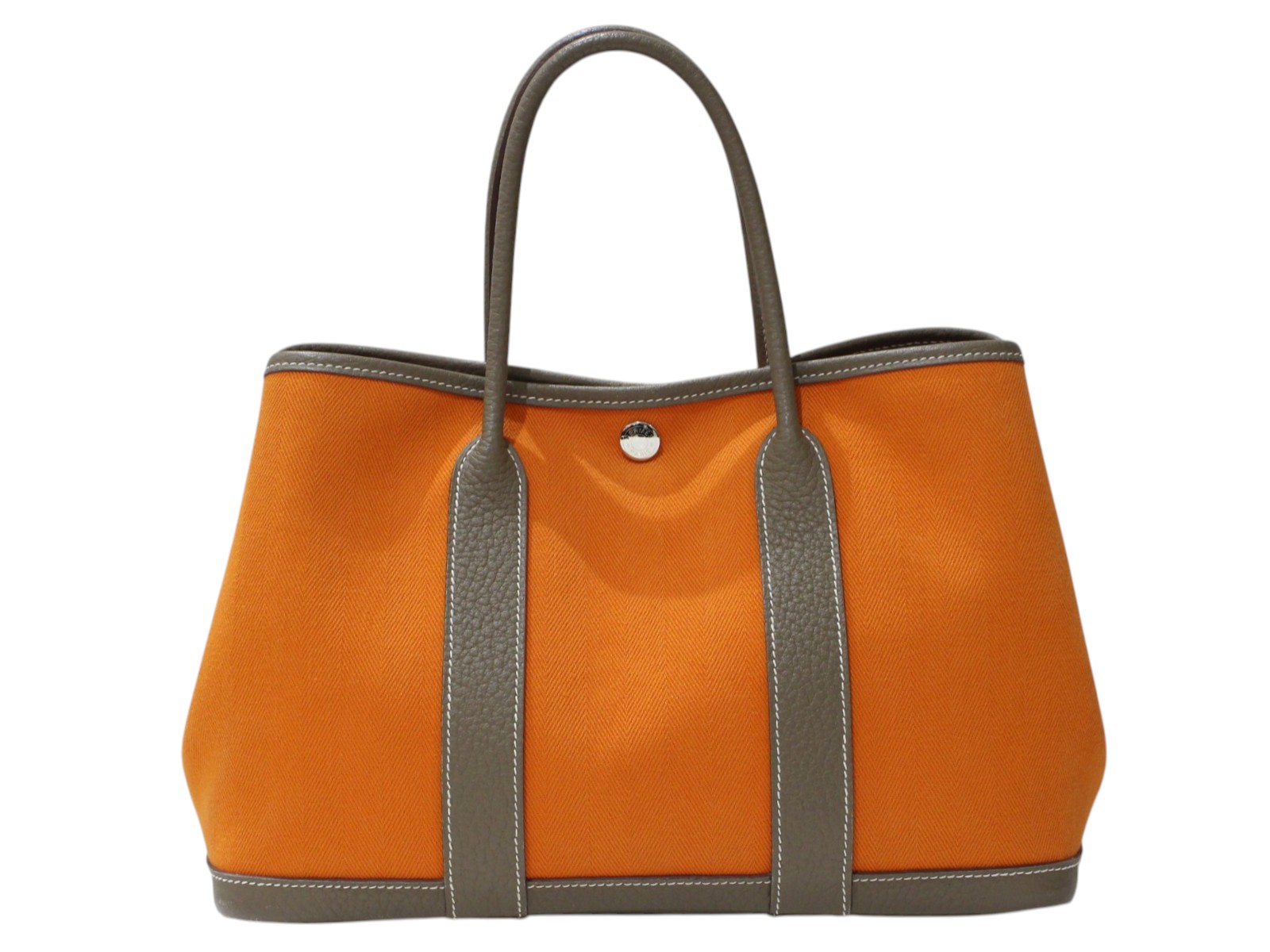 【箱あり】HERMES　エルメス　ガーデンパーティ30　TPM　□Q刻印　2013年製　トートバッグ　ハンドバッグ　オレンジ系　コットンキャンバス　レザー　レディース　ユニセックス　カジュアル　シンプル　人気　プレゼント包装　ギフト【中古】松前R56号店