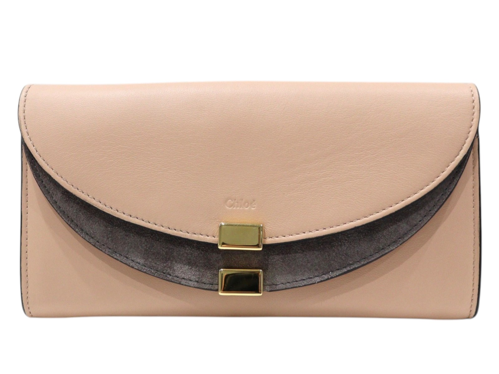 【布袋あり】Chloe　クロエ　GEORGIA　ジョージア　3P0284-H3L　フラップ　ロングウォレット　レザー　パウダーベージュ　ピンク系　長財布　ダブルフラップ　スナップボタン　収納　レディース　ウィメンズ　プレゼント包装　ギフト【中古】松山朝生田店