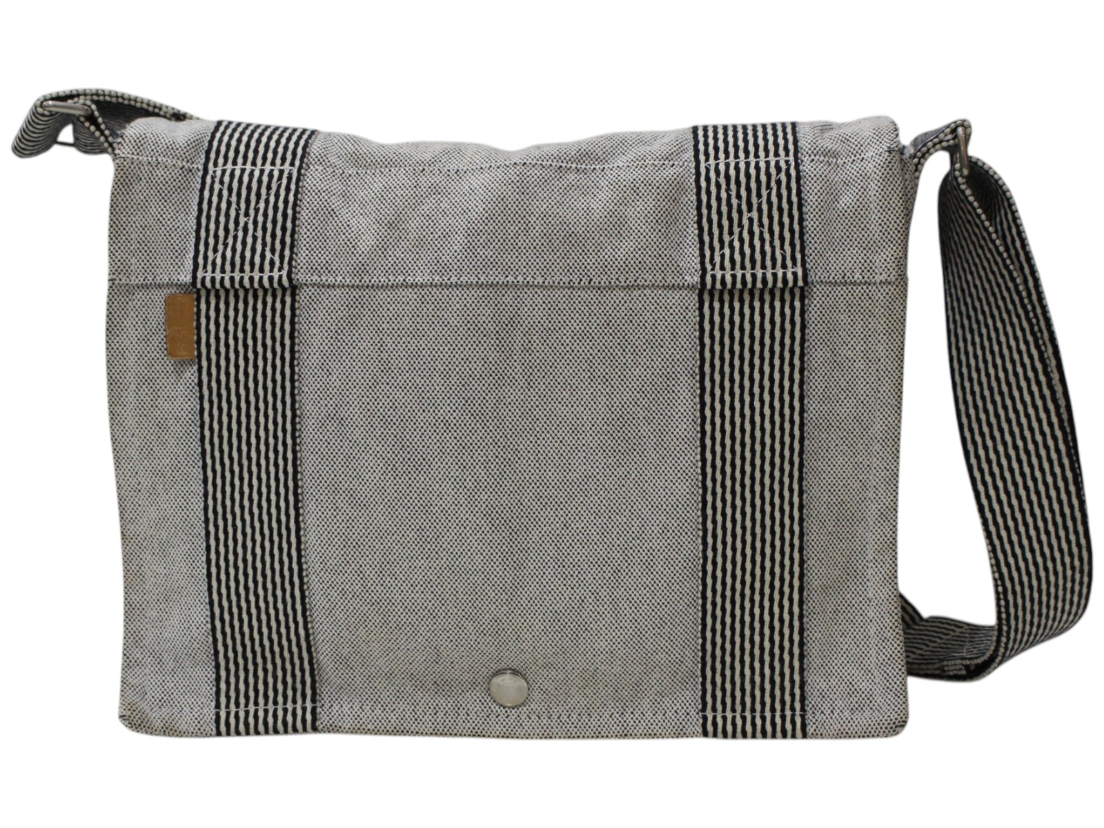 HERMES　エルメス　バサスPM　コットンキャンバス　グレー系　ストライプ　メッセンジャーバッグ　ショルダーバッグ　斜め掛け　レディース　メンズ　ユニセックス　人気　プレゼント包装　ギフト【中古】松前R56号店