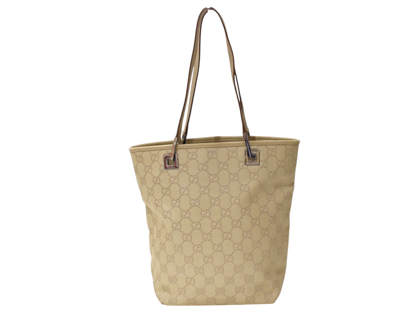 GUCCI　グッチ　GGキャンバストートバッグ　31244　ベージュ系　シルバー金具　コンパクト　レディース　ウィメンズ　シンプル　人気　プレゼント包装　ギフト【中古】松前R56号店 27,170円