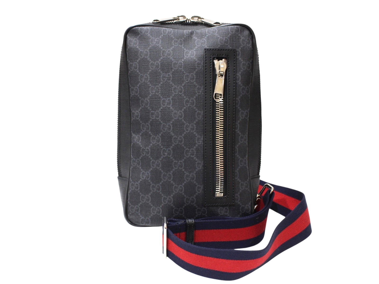 【箱・布袋あり】GUCCI グッチ 上半身御徒面子 478325 GGスプリームキャンバス×なめし革 黒いこと×薄墨色系 しろがね色金具 チャック開閉 メンズ 成人男性 分かりやすい 一般受け 差し上げ物荷造り 差し上げ物【中古】松前R56号店