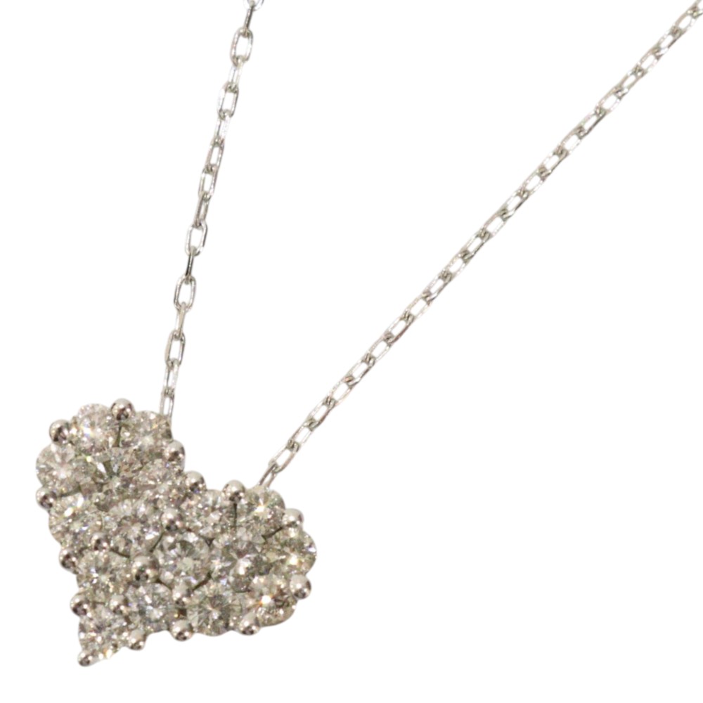 K18WG ホワイトゴールド ハート デザイントップ ネックレス ダイヤモンド 0.50ct アズキチェーン 1.9g 約40cm ペンダント 綺麗 シンプル レディース ギフト プレゼント包装可【中古】松前R56号店|かんてい局松前R56号店
