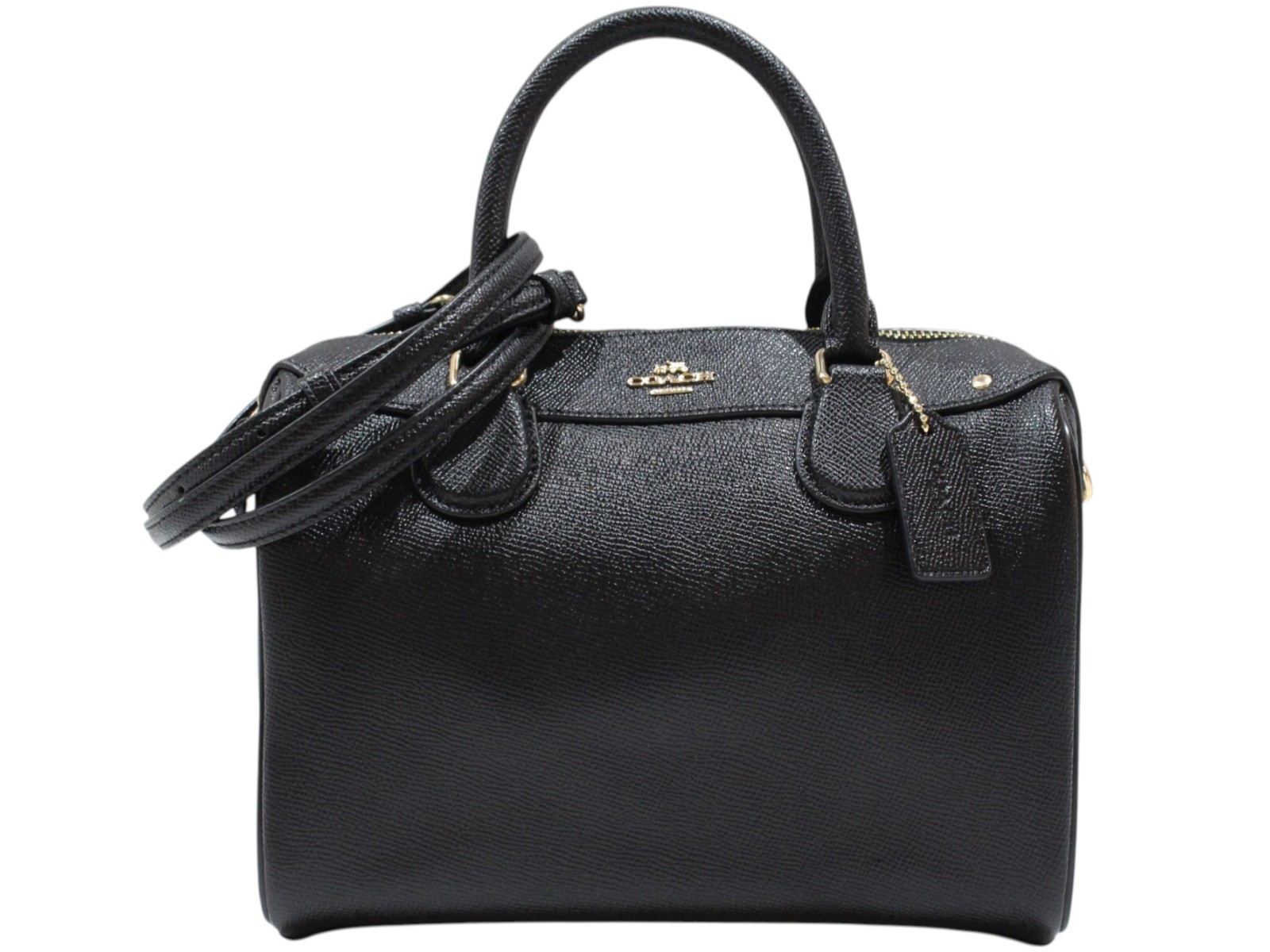 【ショルダーストラップあり】COACH コーチ 2WAYショルダーバッグ F57521 ボストンバッグ ハンドバッグ ブラック 黒 ゴールド金具 斜め掛け レディース シンプル カジュアル プレゼント包装 ギフト【中古】松山久万ノ台店