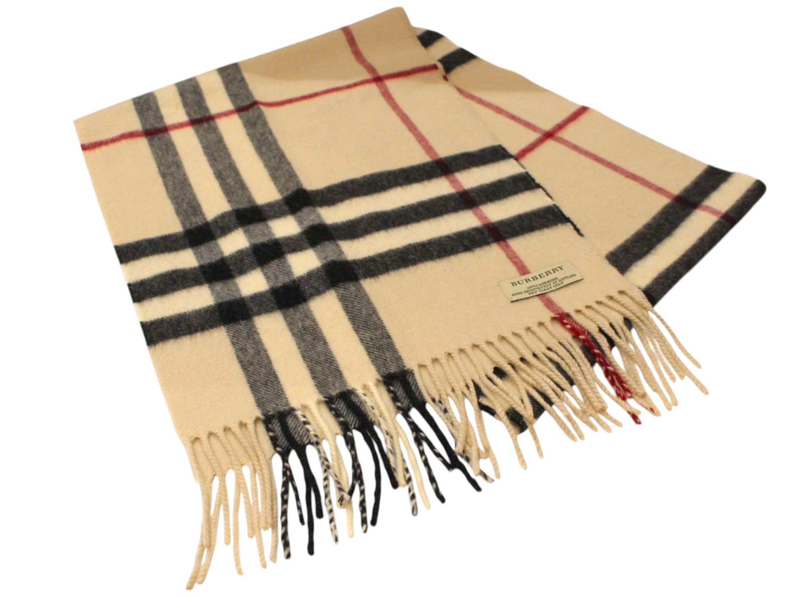 BURBERRY　バーバリー　ノバチェックマフラー　ベージュ系&times;ブラック&times;レッド系　カシミア100％　レディース　メンズ　ユニセックス　ファッション　お洒落　可愛い　秋冬　人気　シンプル　ギフト　プレゼント包装可【中古】松前R56号店｜かんてい局松前Ｒ５６号店 17,136円