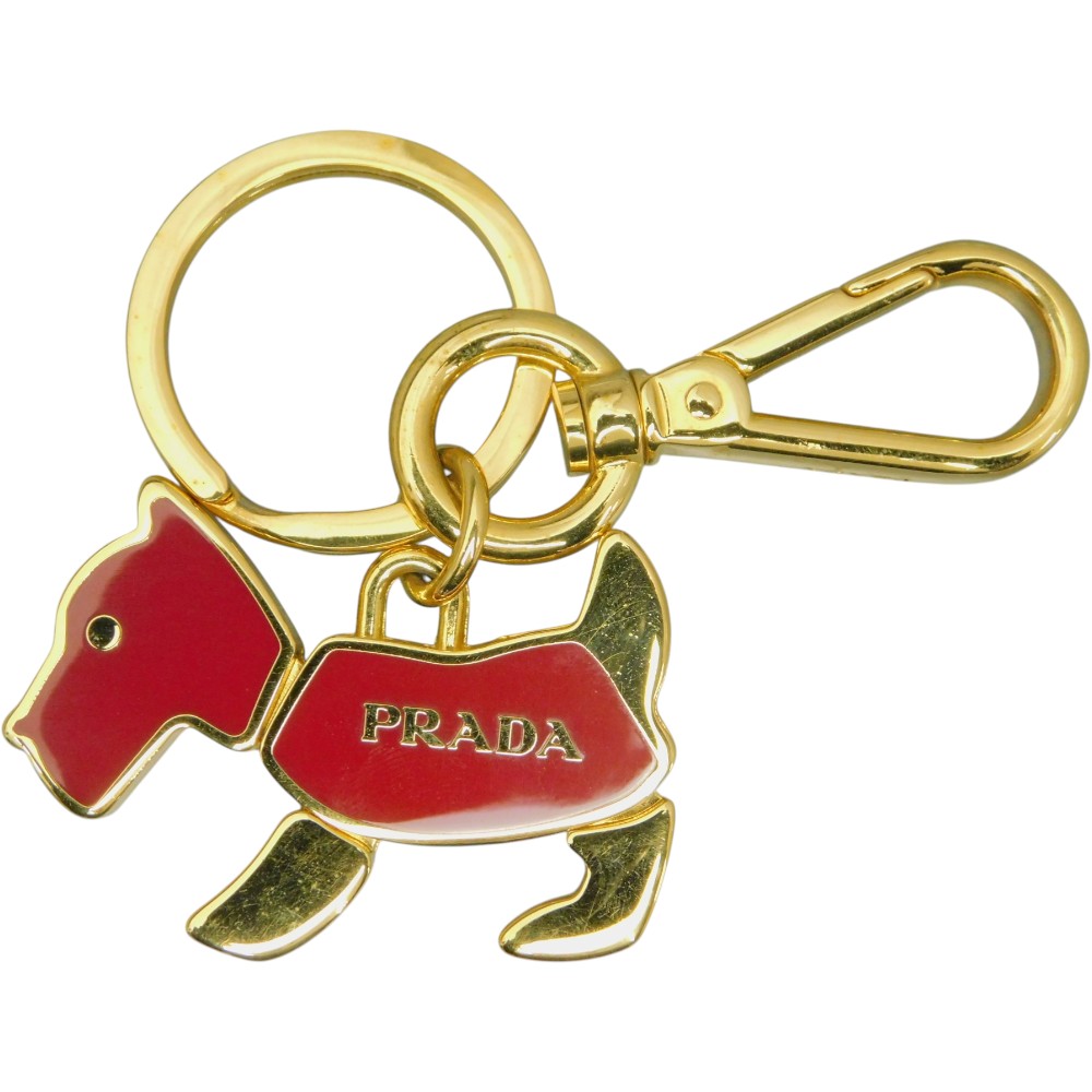PRADA　プラダ　バッグチャーム　キーリング　1AP402　ゴールド系　レッド系　犬　バックチャーム　ゴール金具　キーホルダー　レディース　ギフト　プレゼント包装可【中古】新居浜店 17,850円