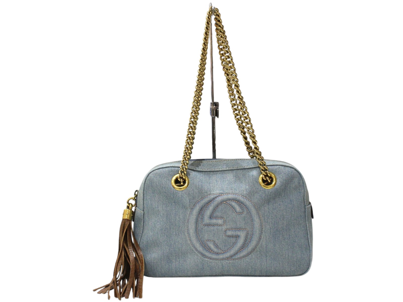 【箱あり】GUCCI　グッチ　ソーホー　デニム　チェーンショルダーバッグ　308983　デニム　レザー　ブルー系　レディース　ユニセックス　ウィメンズ　人気　ブランド　定番　ギフト　プレゼント包装可【中古】松前R56号店