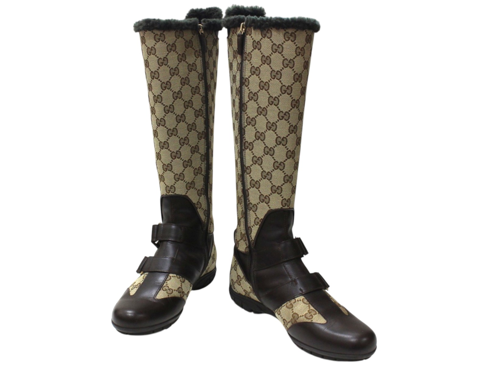 【箱あり】GUCCI　グッチ　ロングブーツ　GGキャンバス　レザー　24.5cm　ブラウン系　靴　冬物　レディース　ウィメンズ　ファッション　おしゃれ　人気　プレゼント包装可　ギフト【中古】松前R56号店