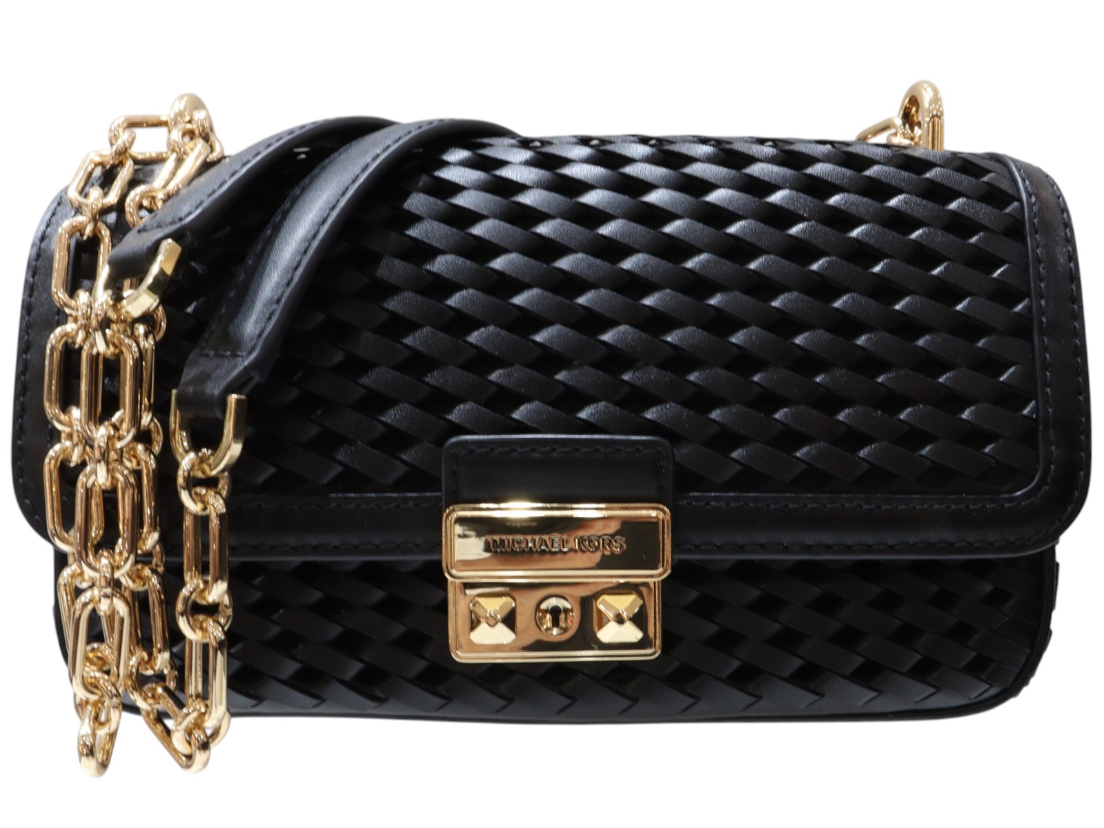 MICHAEL KORS マイケル教科課程 ウーヴンレザーショルダーバッグ 30T4G2RL5L1 TRIBECA ショルダーバッグ 下げ翼 磁石名取り草 黒いこと系 ゴールド金具 レディース ウィメンズ 成人女性 分かりやすい 一般受け 差し上げ物荷拵え 差し上げ物【中古】松山朝生田店