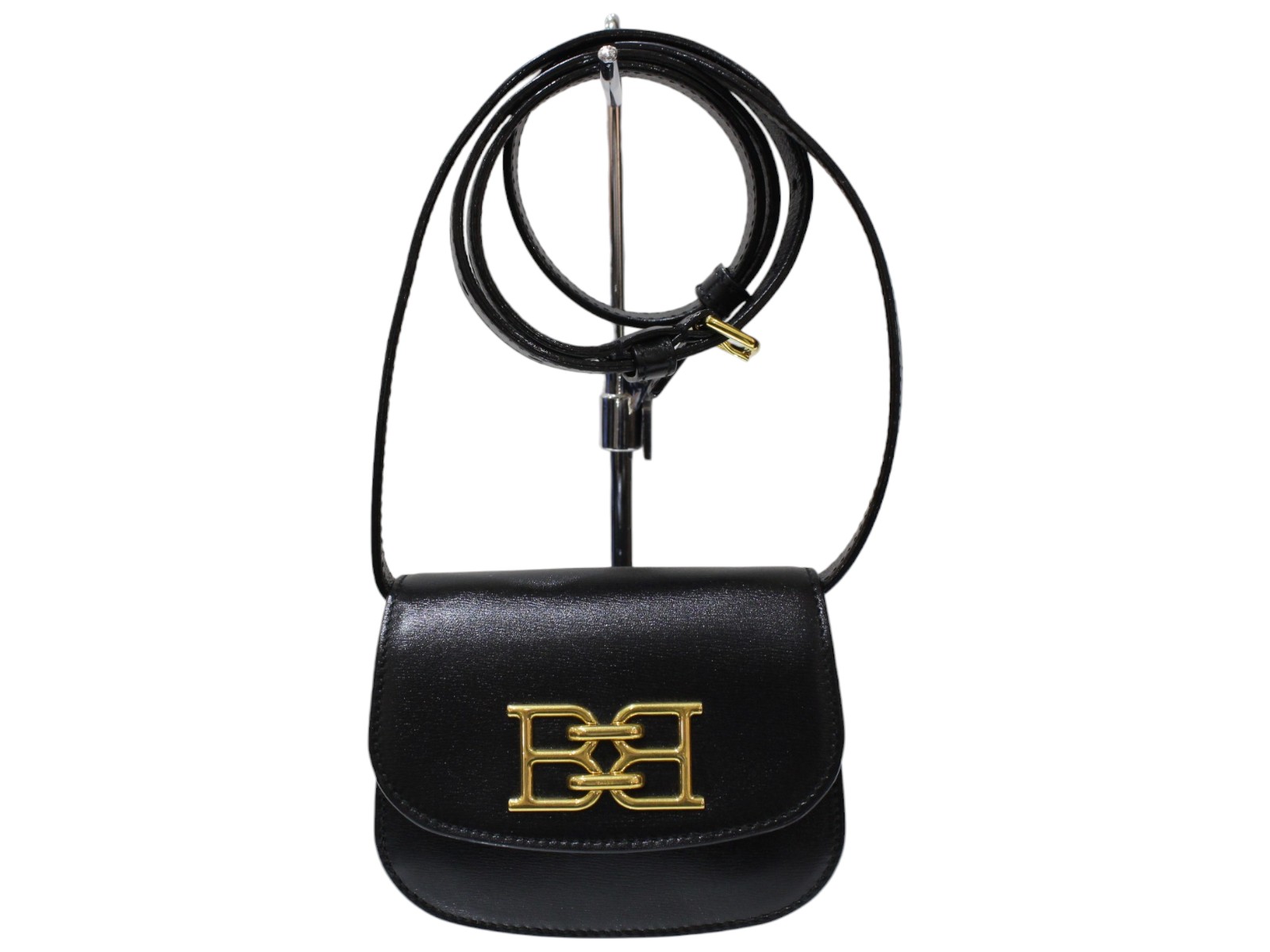 【布袋・ストラップあり】BALLY バリー BAILY XS クロスボディバッグ 黒いこと 黒 酉の方角御徒面子 三尺帯御徒面子 ゴールド金具 パウダーコンパクト 小さめ レディース ウィメンズ 分かりやすい 一般受け 差し上げ物 差し上げ物荷拵え可【中古】松前R56号店