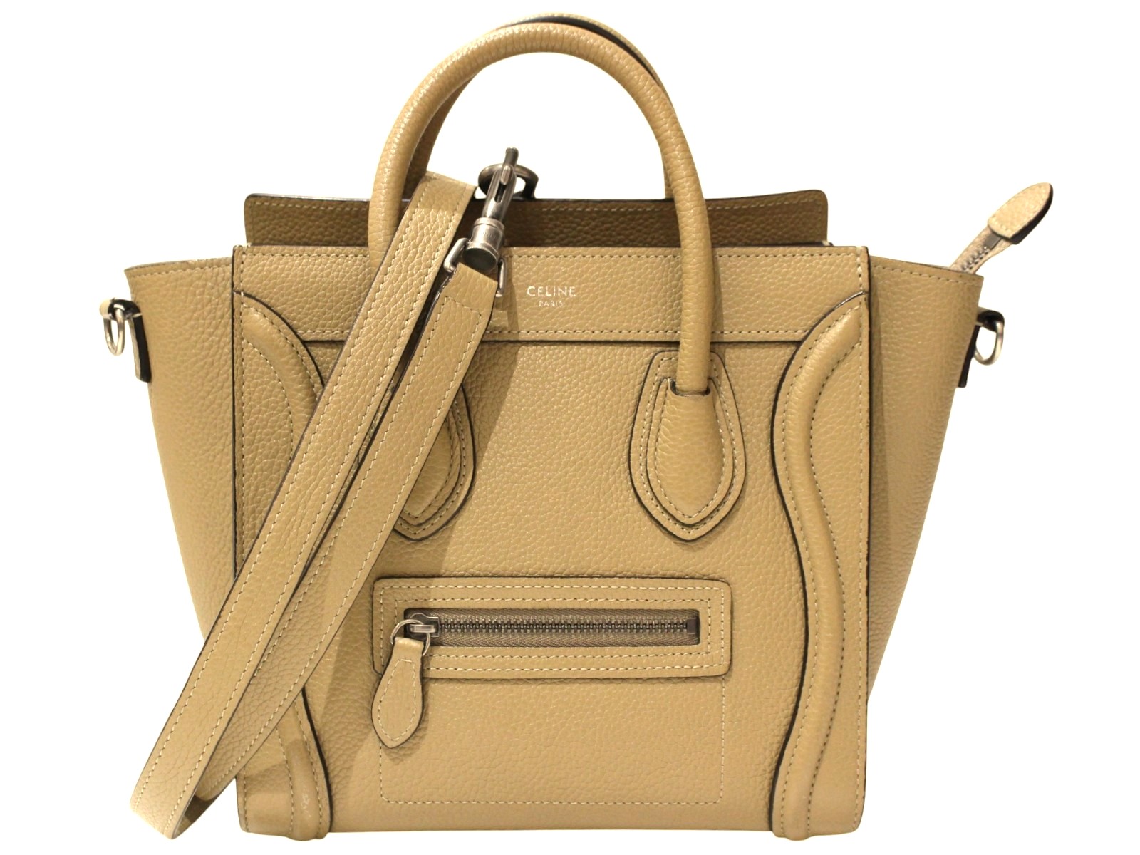 【ショルダーストラップあり】CELINE　セリーヌ　ラゲージ　ナノショッパー　2WAY　ハンドバッグ　ショルダーバッグ　ベージュ系　ドラムドカーフ　小さめ　斜め掛け　定番　レディース　ウィメンズ　シンプル　人気　プレゼント包装　ギフト【中古】松前R56号店