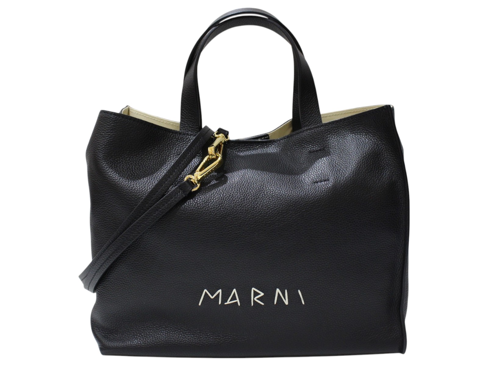 【布袋あり】MARNI　マル二　Museo ソフトトートバッグ　ショルダーバッグ　2WAY　ブラック　レザー　ゴールド金具　おしゃれ　鞄　レディース　人気　プレゼント包装　ギフト【中古】松前R56号店｜かんてい局松前Ｒ５６号店