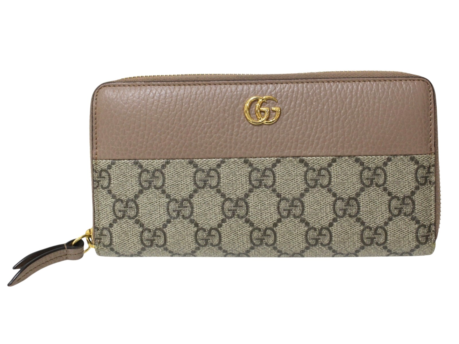 GUCCI グッチ GGミニマーモントラウンドファスナー長紙入れ 456117 ロングウォレット ゴールド金具 グレージュ系 GGスプリームキャンバス×なめし革 レディース ウィメンズ 定番 分かりやすい 一般受け 差し上げ物荷拵え 差し上げ物【中古】松前R56号店