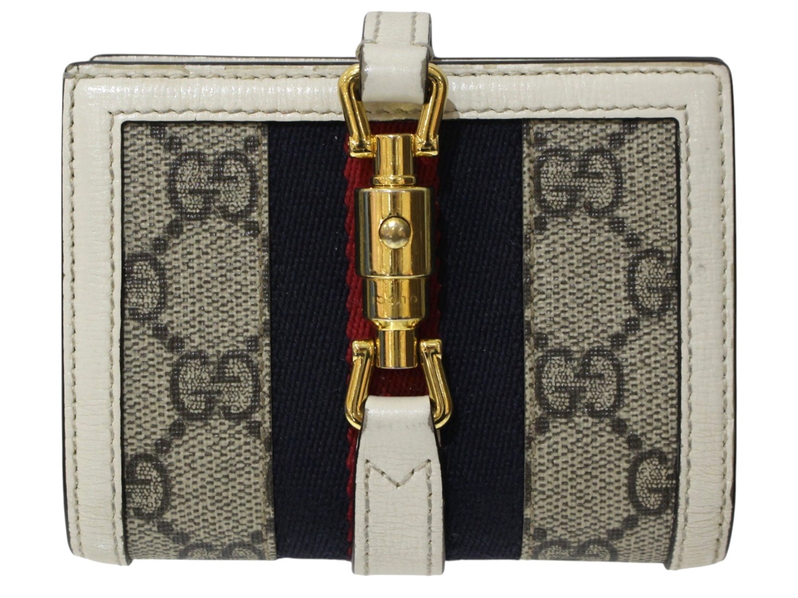 GUCCI グッチ ジャッキーコンパクトウォレット 645536 二つ折り紙入れ 象牙色系×ベージュ系 ゴールド金具 GGスプリームキャンバス×なめし革 レディース メンズ ユニ一発やる 定番 分かりやすい 一般受け 差し上げ物荷拵え 差し上げ物【中古】松前R56号店