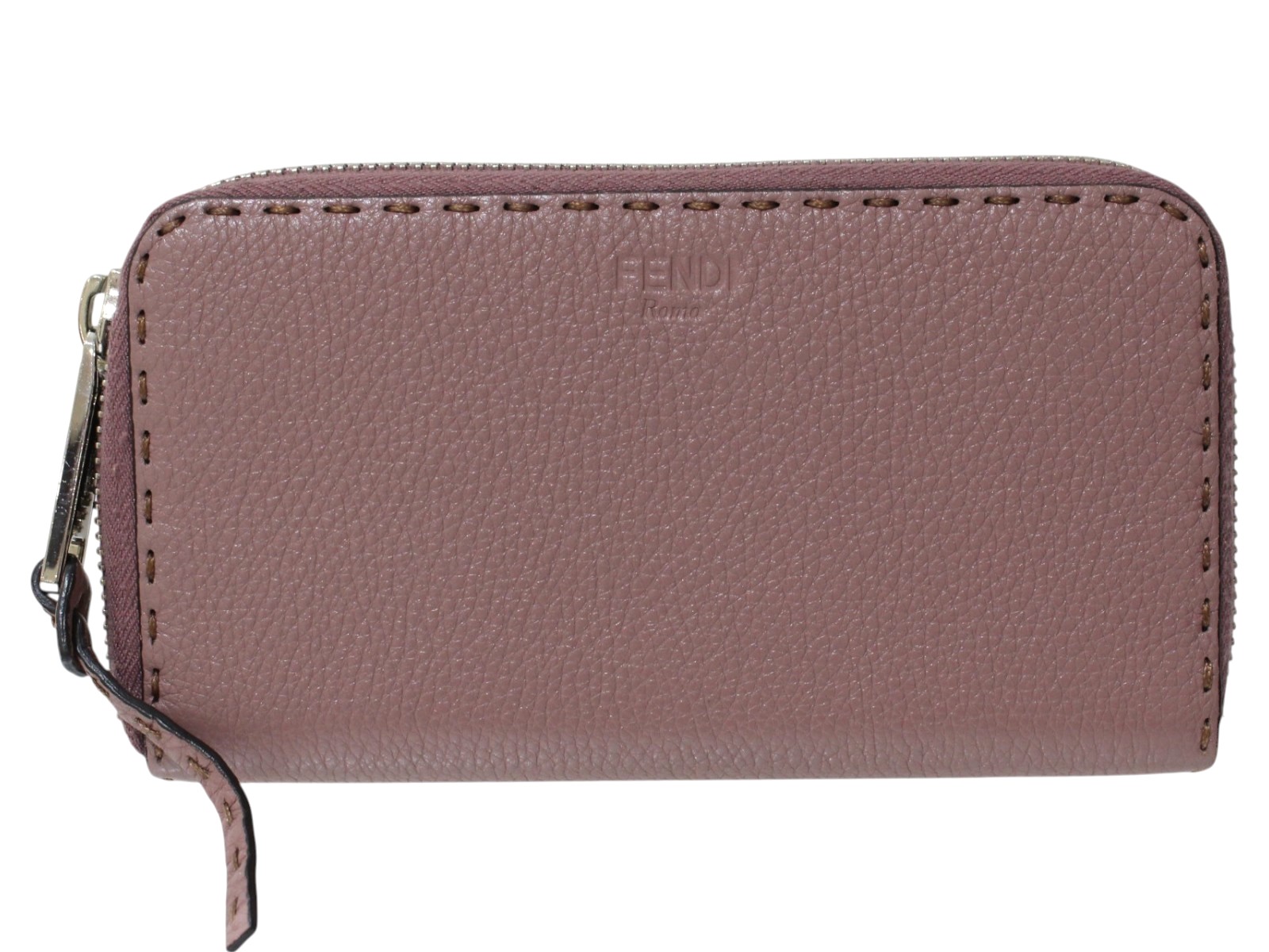 FENDI フェンディ セレリアラウンドファスナー長紙入れ 8M0374 ぬい目 ロングウォレット パープル系 しろがね色金具 なめし革 レディース ウィメンズ 定番 分かりやすい 一般受け 差し上げ物荷作り 差し上げ物【中古】松前R56号店