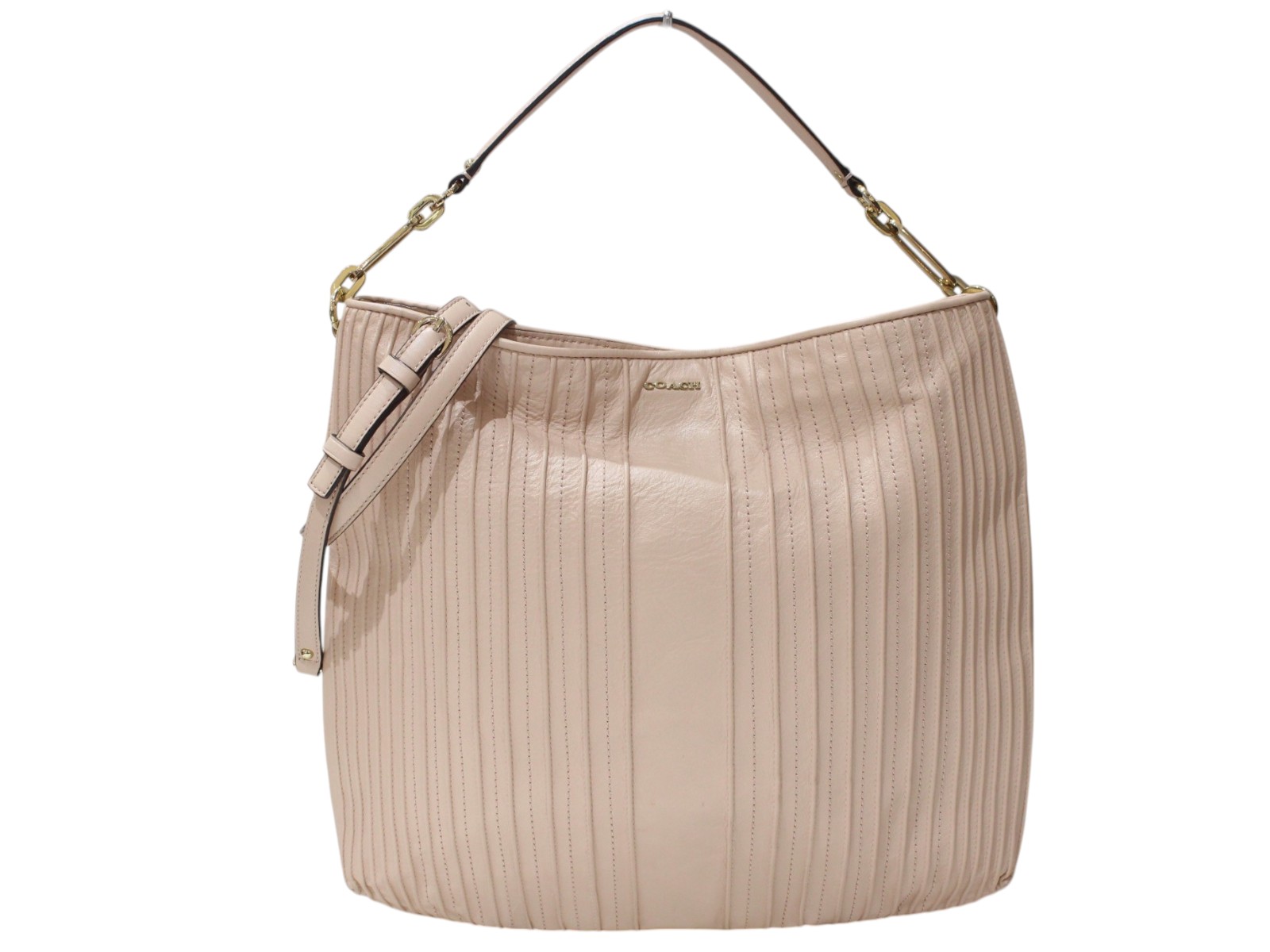 【布袋・ショルダーストラップあり】COACH　コーチ　ショルダーバッグ　27881　トートバッグ　ワンショルダーバッグ　レザー　ピンク系　ベージュ系　レディース　お洒落　シンプル　人気　プレゼント包装　ギフト【中古】松前R56号店｜かんてい局松前Ｒ５６号店