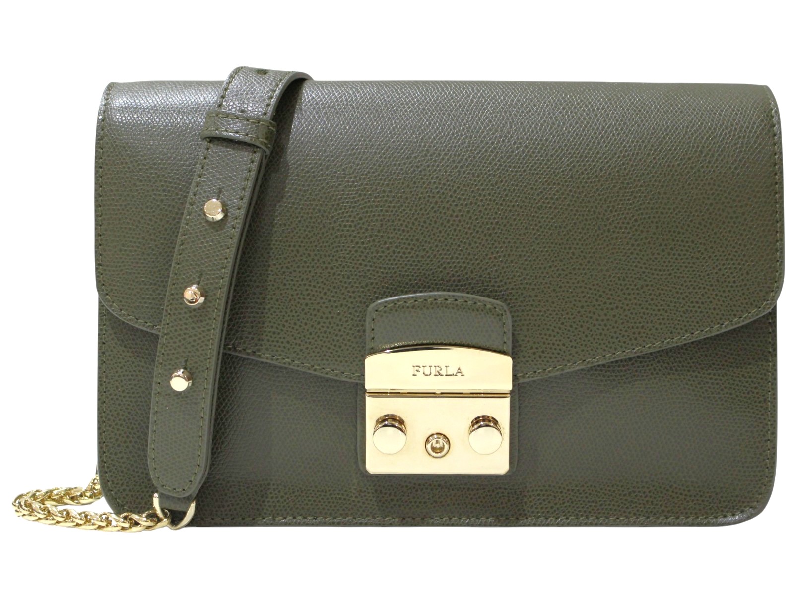 FURLA フルラ 大都市 カーキ系 なめし革 馬鹿でかい チェーン店ショルダーバッグ レディース ユニ一発やる ウィメンズ 一般受け ブランド名 定番 差し上げ物 差し上げ物荷拵え可【中古】松前R56号店
