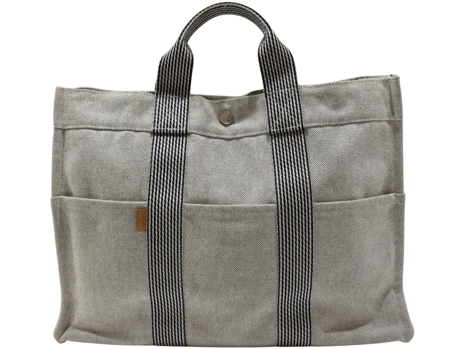 HERMES エルメス フールトゥMM トートバッグ ハンドバック 綿織物100％ 薄墨色 しろがね色金具 A4 ユニ一発やる メンズ レディース ウィメンズ 分かりやすい 心地好い 差し上げ物荷拵え 差し上げ物【中古】松山久万ノ台店