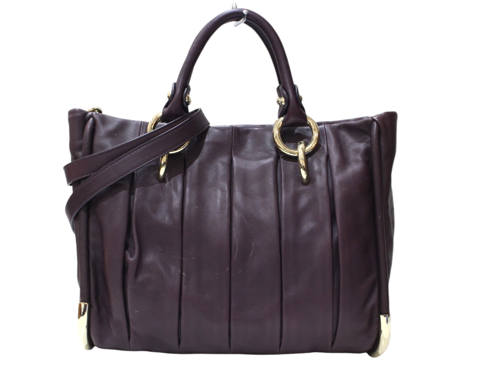 【ショルダーストラップあり】BALLY　バリー　2WAYショルダーバッグ　斜め掛け　ハンドバッグ　レザー　パープル系　ゴールド金具　レディース　ウィメンズ　シンプル　人気　プレゼント包装　ギフト【中古】松前R56号店