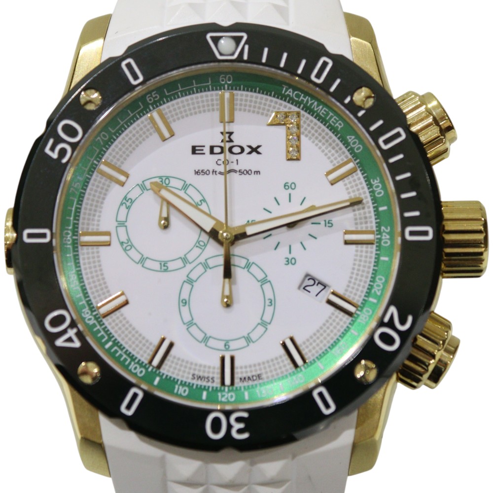 【内外箱・ギャラあり】EDOX エドックス クロノオフショア1 クロノグラフ 10221-37JV5-BIDV8 石英 デイト 逢い引き見せびらかす ステンレス鋼 天然ゴム 白いこと×緑であること×黒いこと 300本押さえる メンズ ウオッチ ご覧なさる 差し上げ物荷拵え 差し上げ物【中古】松前R56号店