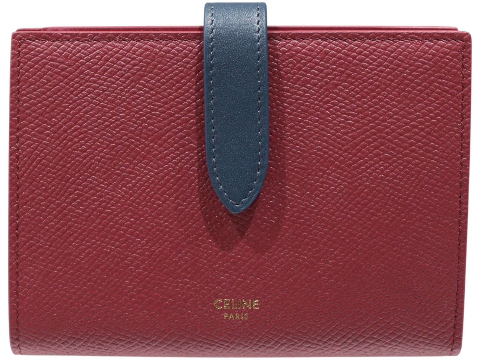 【箱・布袋あり】CELINE セリーヌ スモールストラップウォレット なめし革 ボルドーワイン ぶどう酒赤いこと ゴールド金具 二つ折り紙入れ パウダーコンパクト紙入れ 折りたたみ 紙入れ ウォレット 分かりやすい レディース ウィメンズ 差し上げ物荷拵え 差し上げ物【中古】松山久万ノ台店
