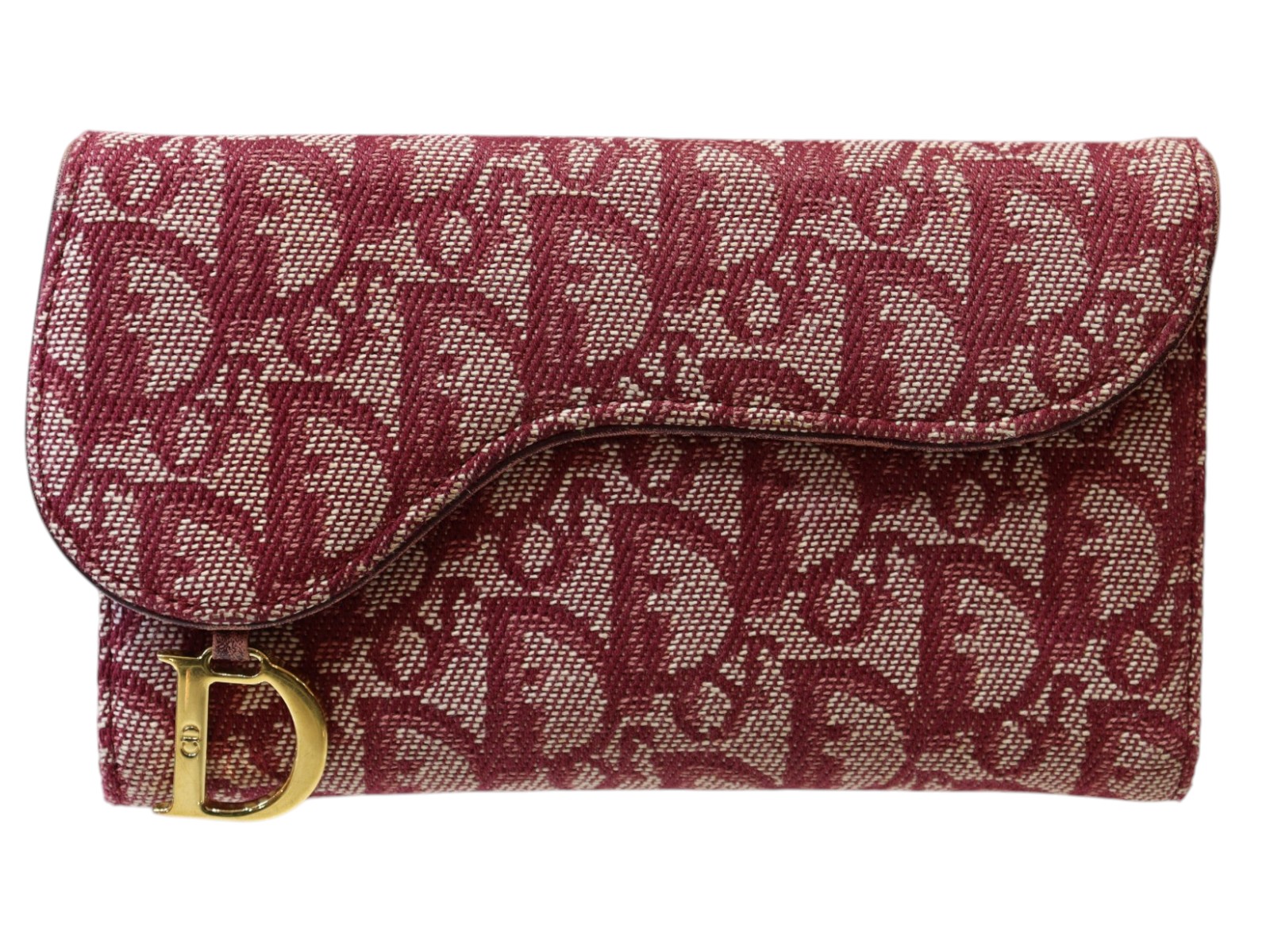 DIOR クリスチャンディオール トロッター サドルウォレット 紙入れ 長紙入れ ロングウォレット サクラ色系 ロゴタイプ 帆布×なめし革 名取り草開閉 レディース ウィメンズ 成人女性 差し上げ物荷拵え 差し上げ物【中古】松山朝生田店
