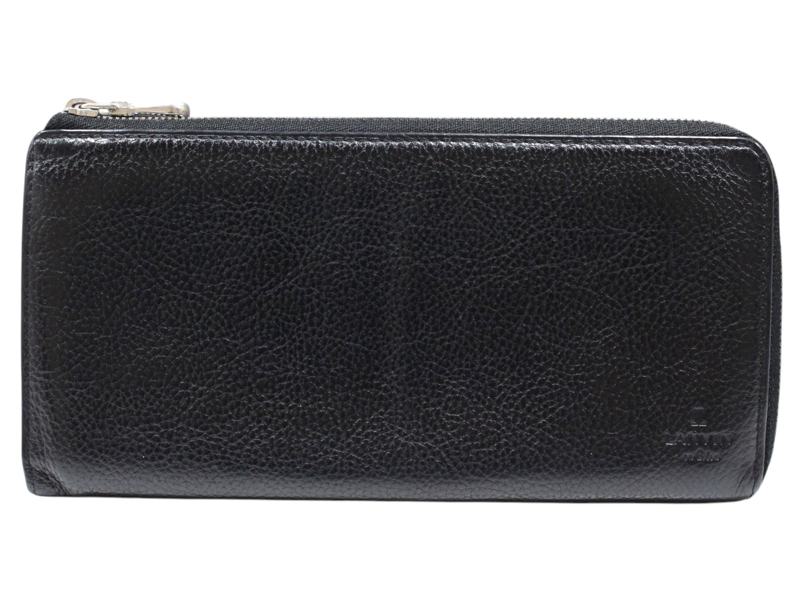 LANVIN en Bleu  ランバンオンブルー ロングウォレット 黒いこと×青み 黒×青 なめし革 L字ジッパー バイカラーファスナー 薄型 紙入れ 長紙入れ メンズ 分かりやすい 一般受け 差し上げ物荷拵え 差し上げ物【中古】松山久万ノ台店