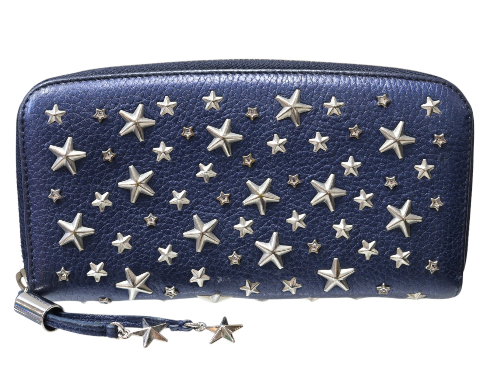 【箱・布袋あり】JIMMY CHOO ジミーチュウ FILIPAロングウォレット 長紙入れ 青味系 ロングウォレット しろがね色金具 スタースタッズ レディース メンズ ユニ一発やる 分かりやすい 一般受け 差し上げ物荷作り 差し上げ物【中古】松山朝生田店