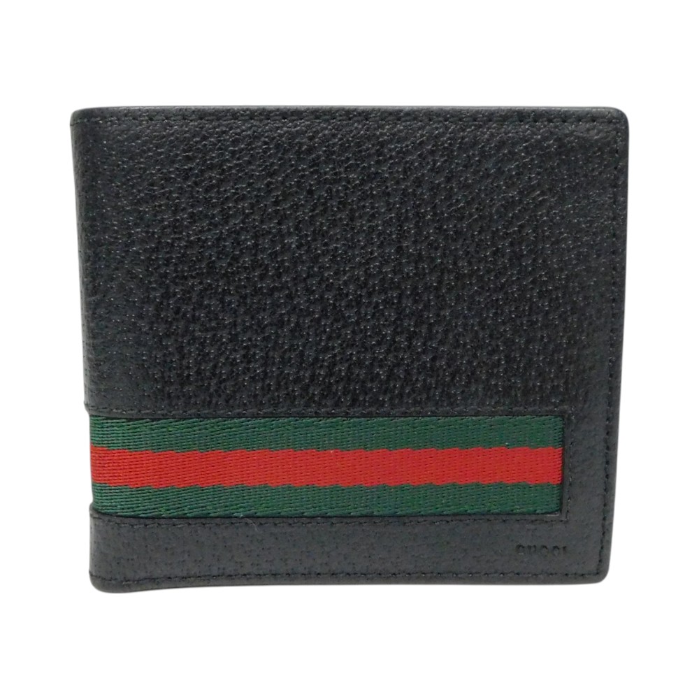 GUCCI  グッチ シェリー酒伝達ルート二つ折り紙入れ 138073 コンパクトウォレット ミニ紙入れ 黒いこと 緑であること 赤いこと なめし革 黒いこと レディース メンズ ユニ一発やる 差し上げ物荷拵え 差し上げ物【中古】新居浜店