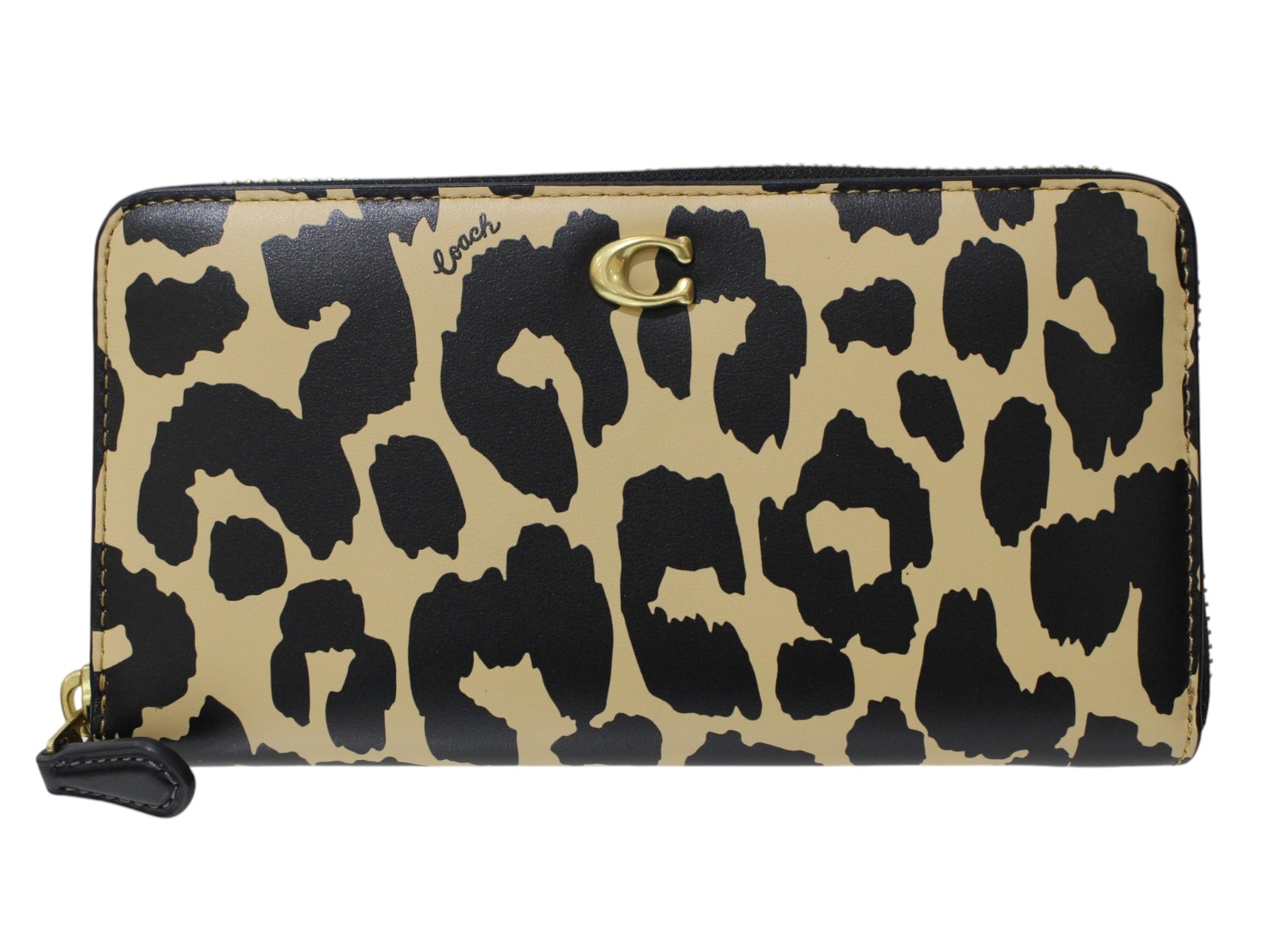 【布袋あり】COACH コーチ職 アコーディオンジップウォレット・レオパードプリント コマーシャル526 カーフレザー ロングウォレット 長札入れ 黒いこと レディース 一般受け 差し上げ物荷拵え 差し上げ物【中古】松前R56号店