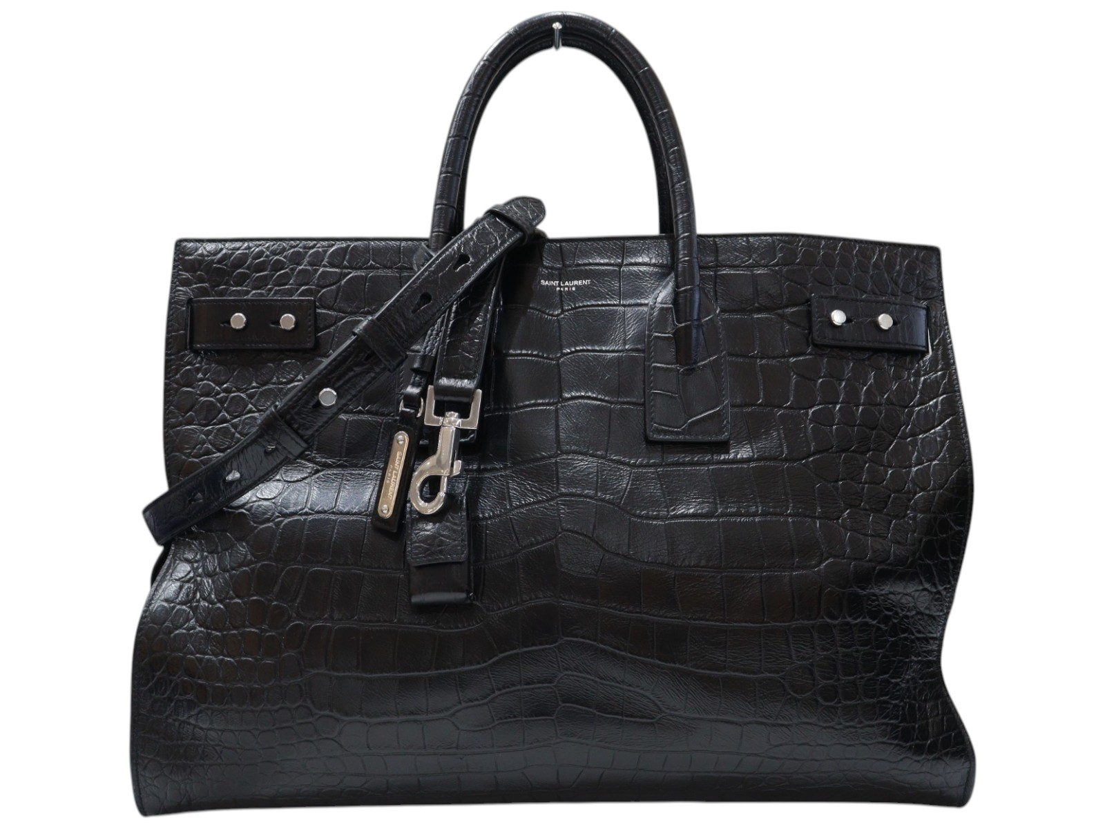 【鍵・カデナ・ショルダーストラップあり】SAINT LAURENT サンローラン サック・ド・ワット秒 木管 ラージ ARS631526-0923 トートバッグ クロコダイル柄 なめし革 ハンドーバッグ 黒いこと もの柔らか メンズ 差し上げ物荷造り 差し上げ物【中古】松山朝生田店