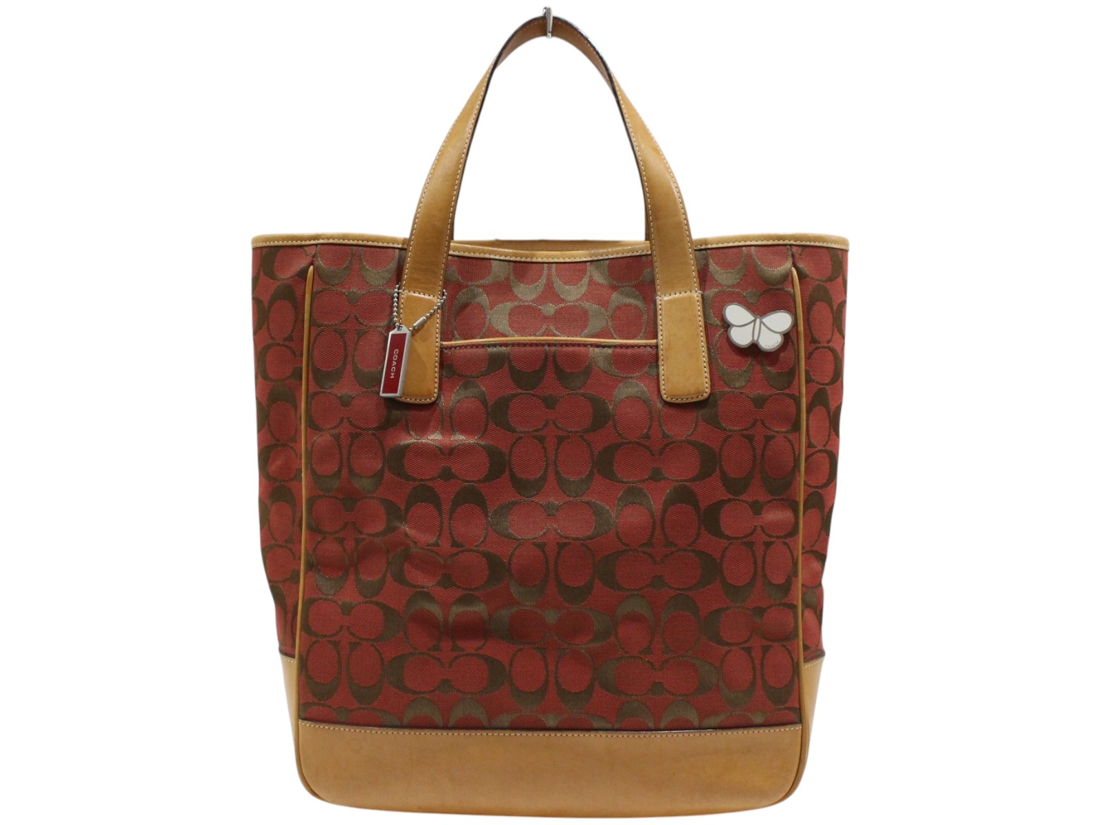 COACH　コーチ　トートバッグ　ハンドバッグ　6093　シグネチャー　キャンバス生地&times;レザー　レッド&times;ベージュ　赤　A4　大きめ　大容量　レディース　ウィメンズ　カジュアル　プレゼント包装　ギフト【中古】松山久万ノ台店｜かんてい局松前Ｒ５６号店