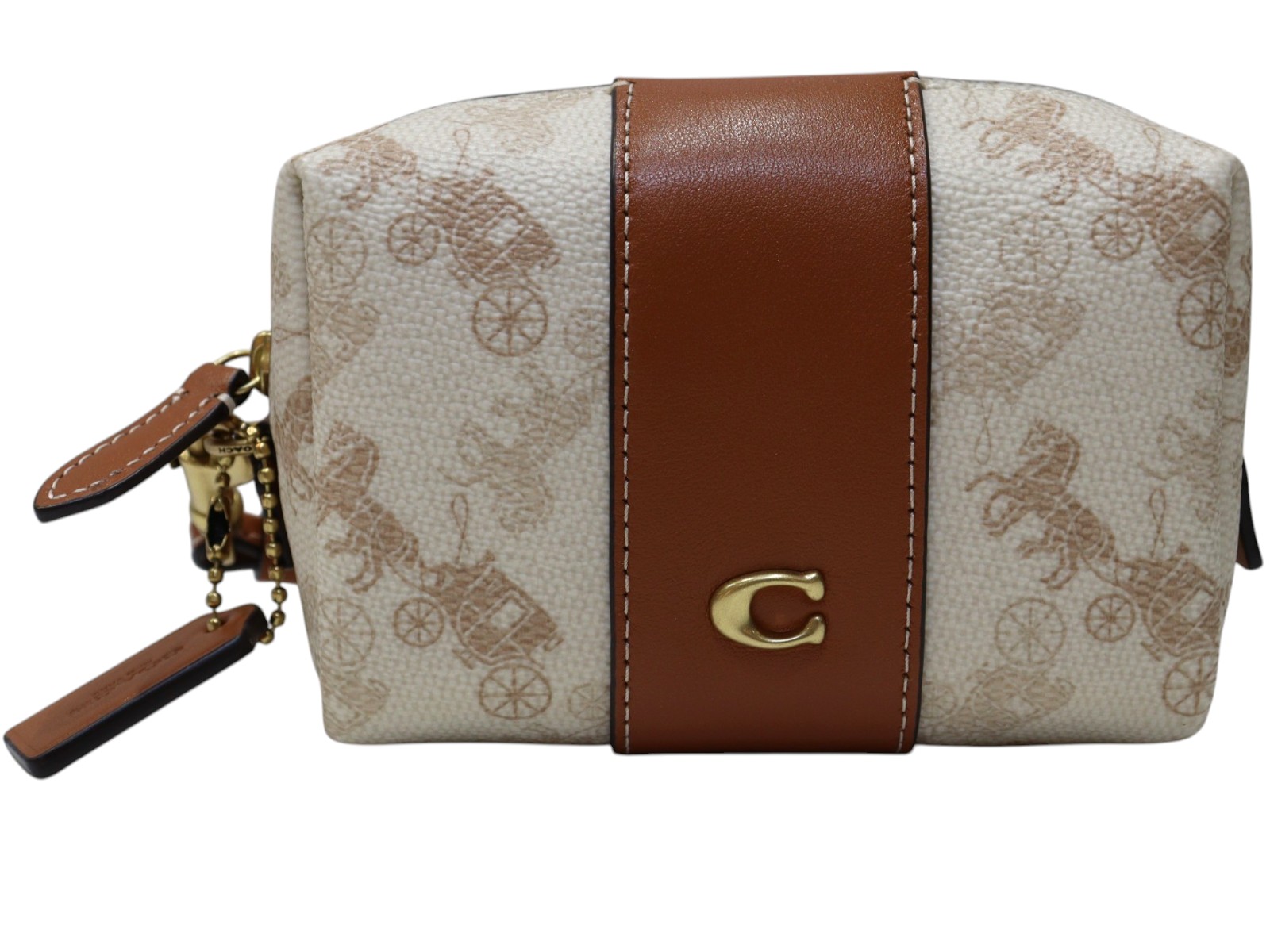 COACH コーチ コスメティックポーチ ブラウン系 ゴールド金具 プリンテッド コーテッド キャンバス リファインド カーフ レザー ジップ開閉 コンパクト ブランド小物 レディース ウィメンズ 女性 プレゼント包装 ギフト【中古】松山朝生田店|かんてい局松前R56号店