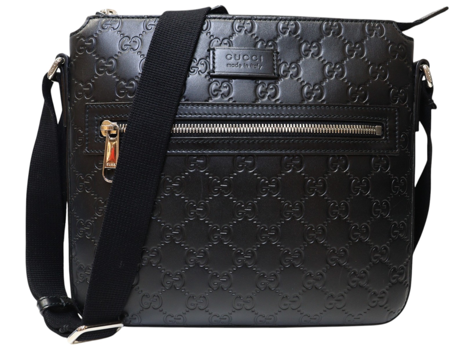 GUCCI グッチ 伝達人御徒面子 406410 黒いこと系 ショルダーバッグ しろがね色金具 チャック開閉 グッチシマ なめし革 メンズ レディース ユニ一発やる ブランド名御徒面子 差し上げ物荷造り 差し上げ物【中古】松山朝生田店