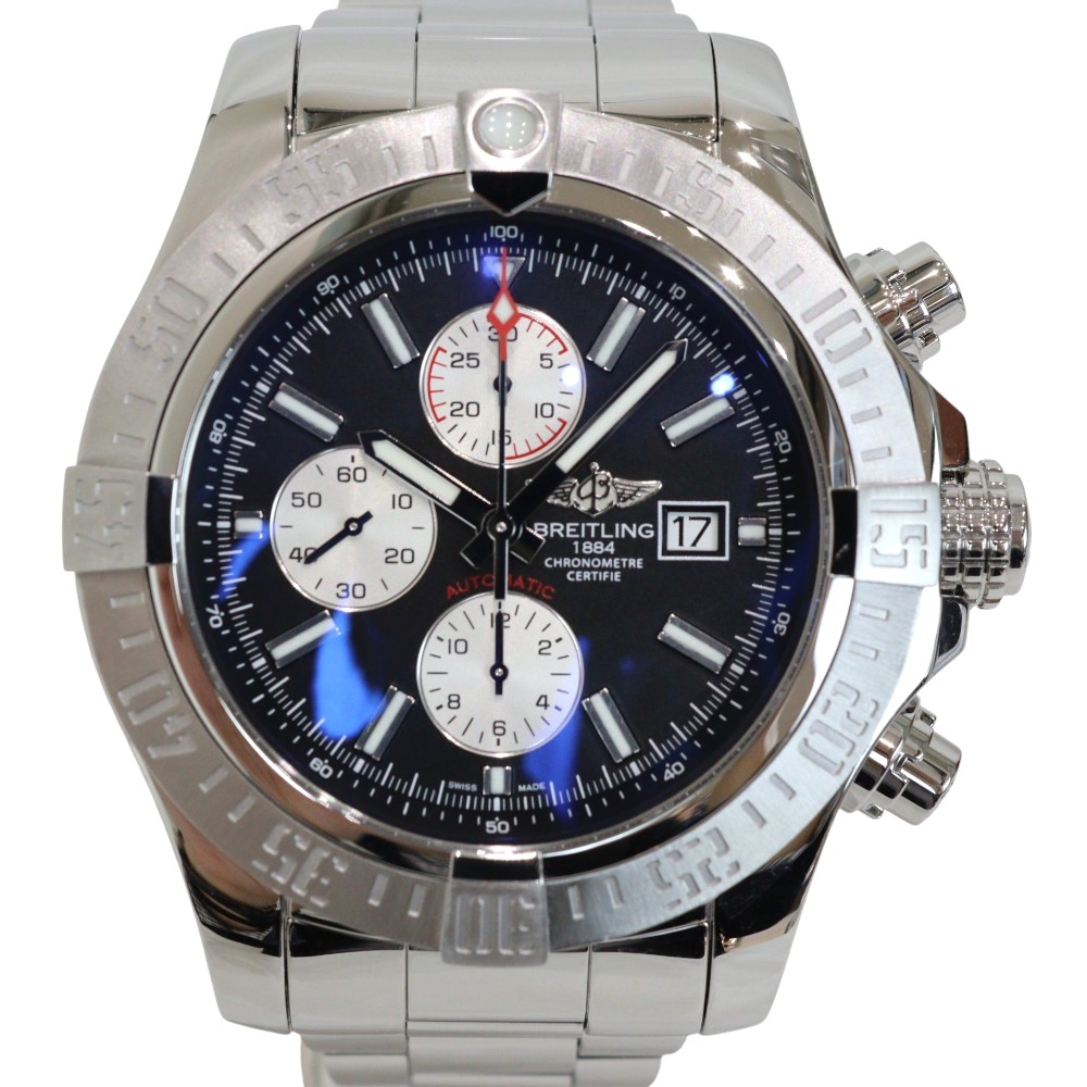 【オーバーホール・ポリッシュ済み】BREITLING　ブライトリング　スーパーアベンジャーII　A1337111/BC29　自動巻き　デイト　日付　ブラック文字盤　300m防水　ステンレス　クロノグラフ　メンズ　人気　腕時計　ウォッチ　プレゼント包装　ギフト【中古】松前R56号店｜かんてい局松前Ｒ５６号店