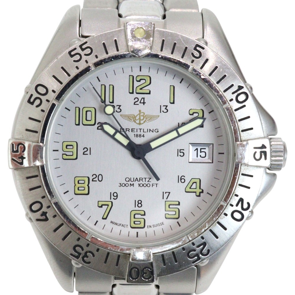 【蓄電池取り替えっこ済み】BREITLING ブライトリング コルト A57035 石英 SS しろがね色字盤 しろがね色 300m雨合羽 メンズ ウォッチ 御覧なさる 差し上げ物荷拵え 差し上げ物【中古】松前R56号店