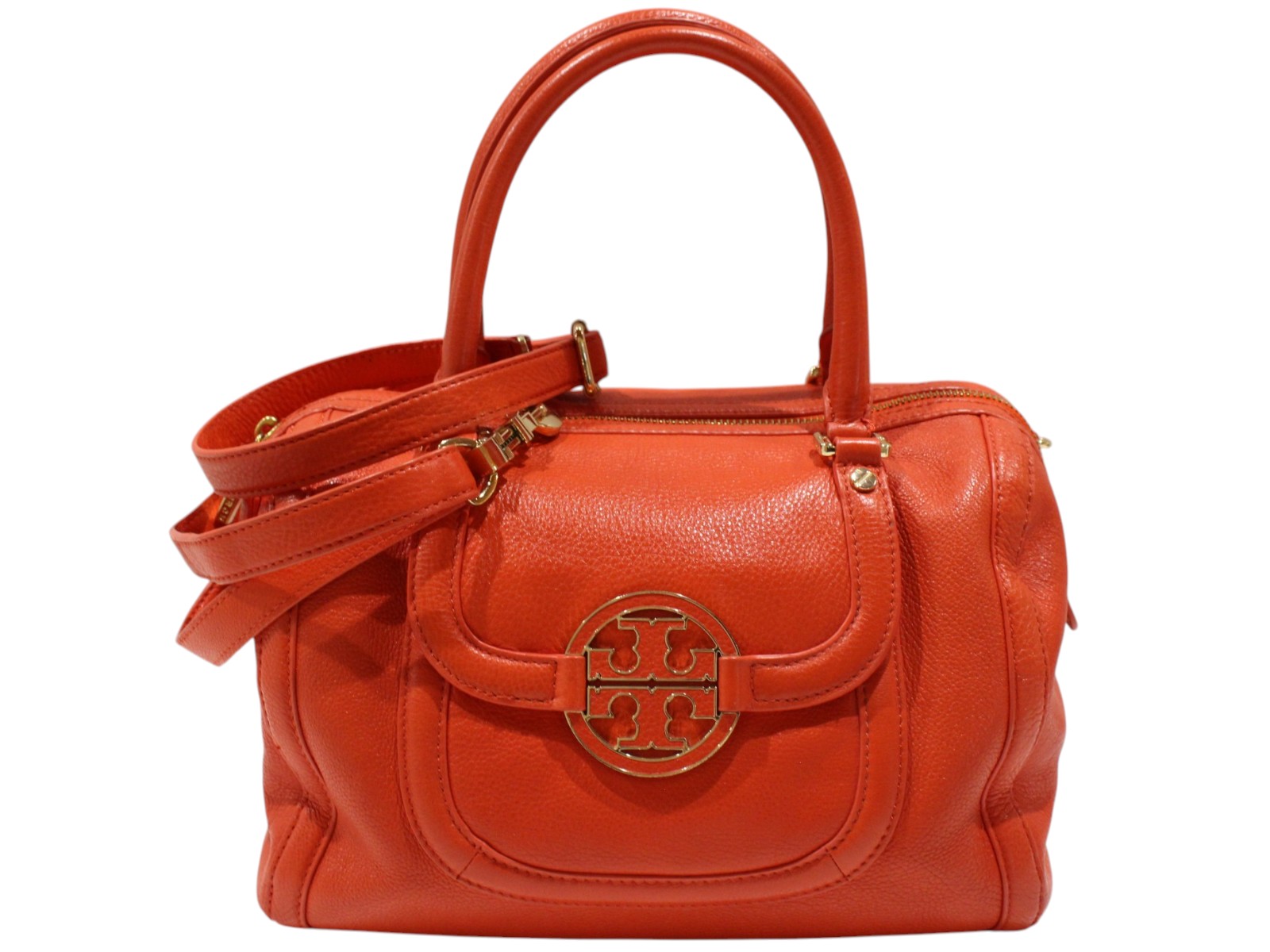 【布袋・ストラップあり】TORY BURCH トリーバーチ 2WAY ボストンバッグ なめし革 赤いこと 赤 ハンドバック ショルダーバッグ 曲がった掛け ゴールド金具 レディース 分かりやすい 今めかしい 定番 差し上げ物荷造り 差し上げ物【中古】松山久万ノ台店