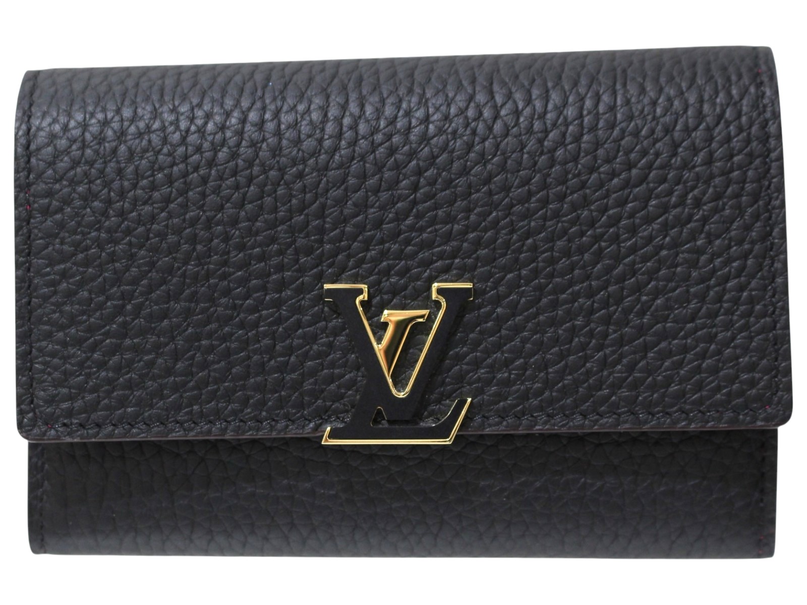 【未当て嵌める品】LOUIS VUITTON ルイ・ヴィトン ポルトフォイユ･カプシーヌ パウダーコンパクト M62157 トリヨンレザー 黒いこと さくら色 ゴールド金具 三つ折り金入れ ミニ金入れ レディース ユニ一発やる LV 分かりやすい 差し上げ物 差し上げ物荷造り可【中古】松前R56号店
